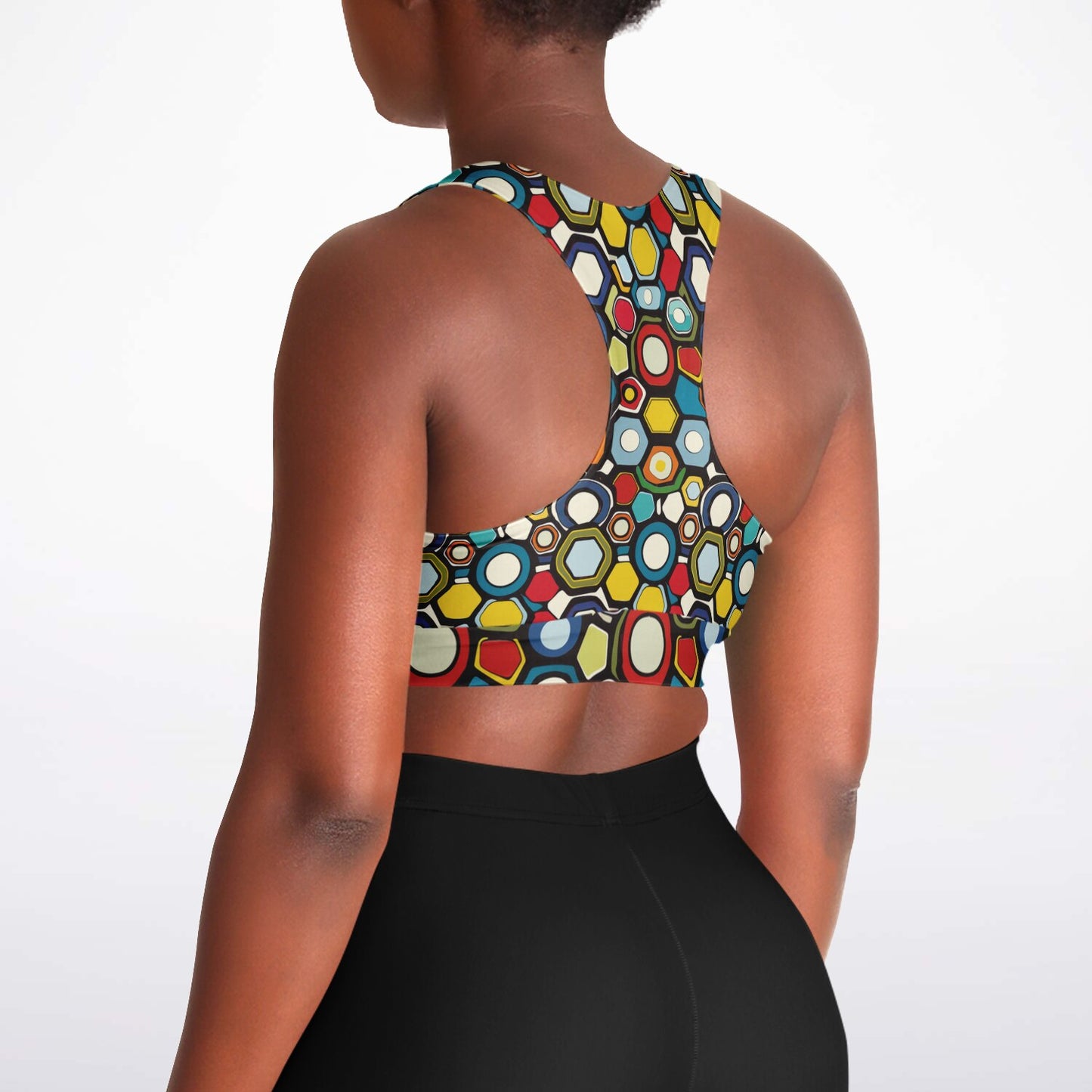 Vibrant Hexagonal Pattern Sports Bra