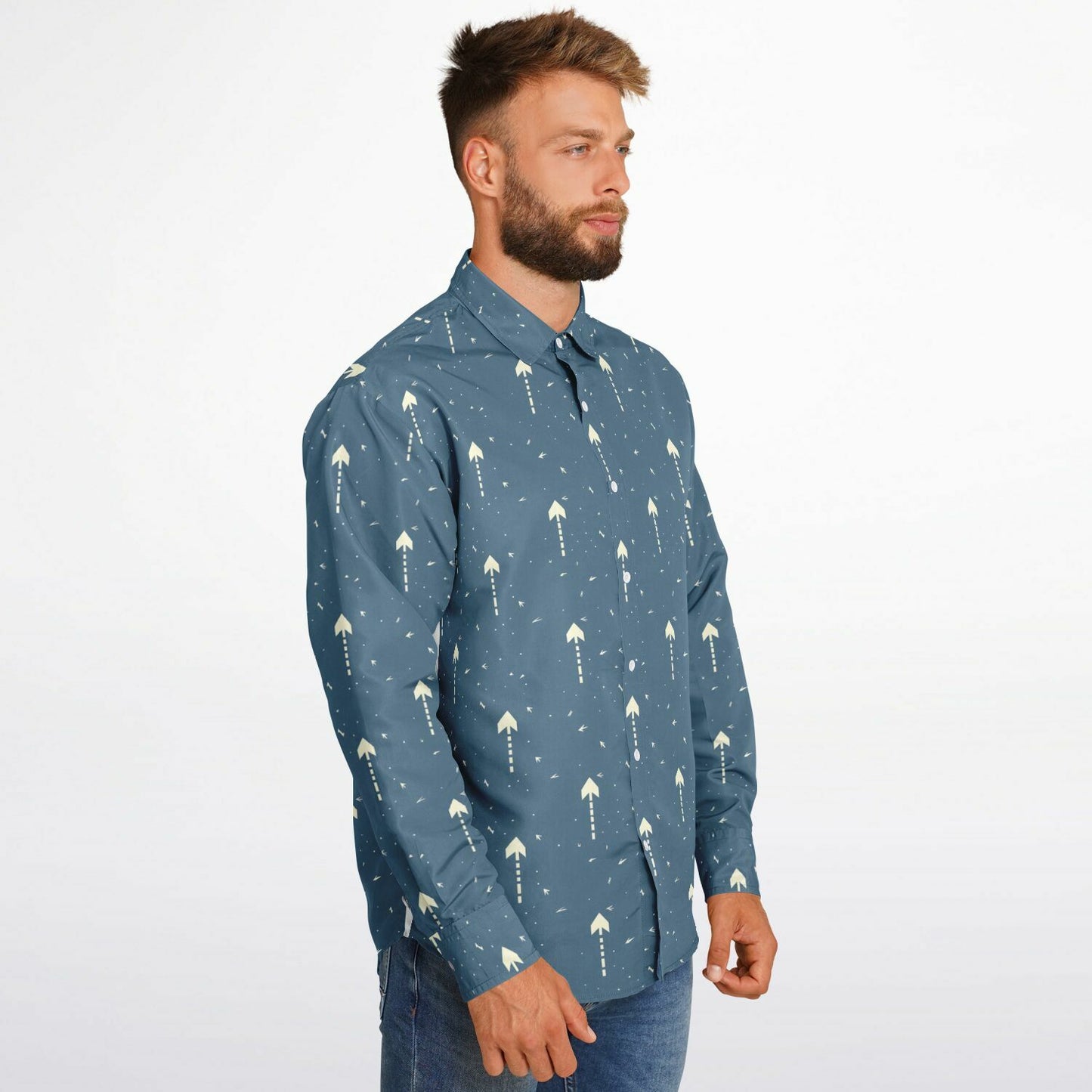 Upward Arrows Long Sleeve Button Down Shirt