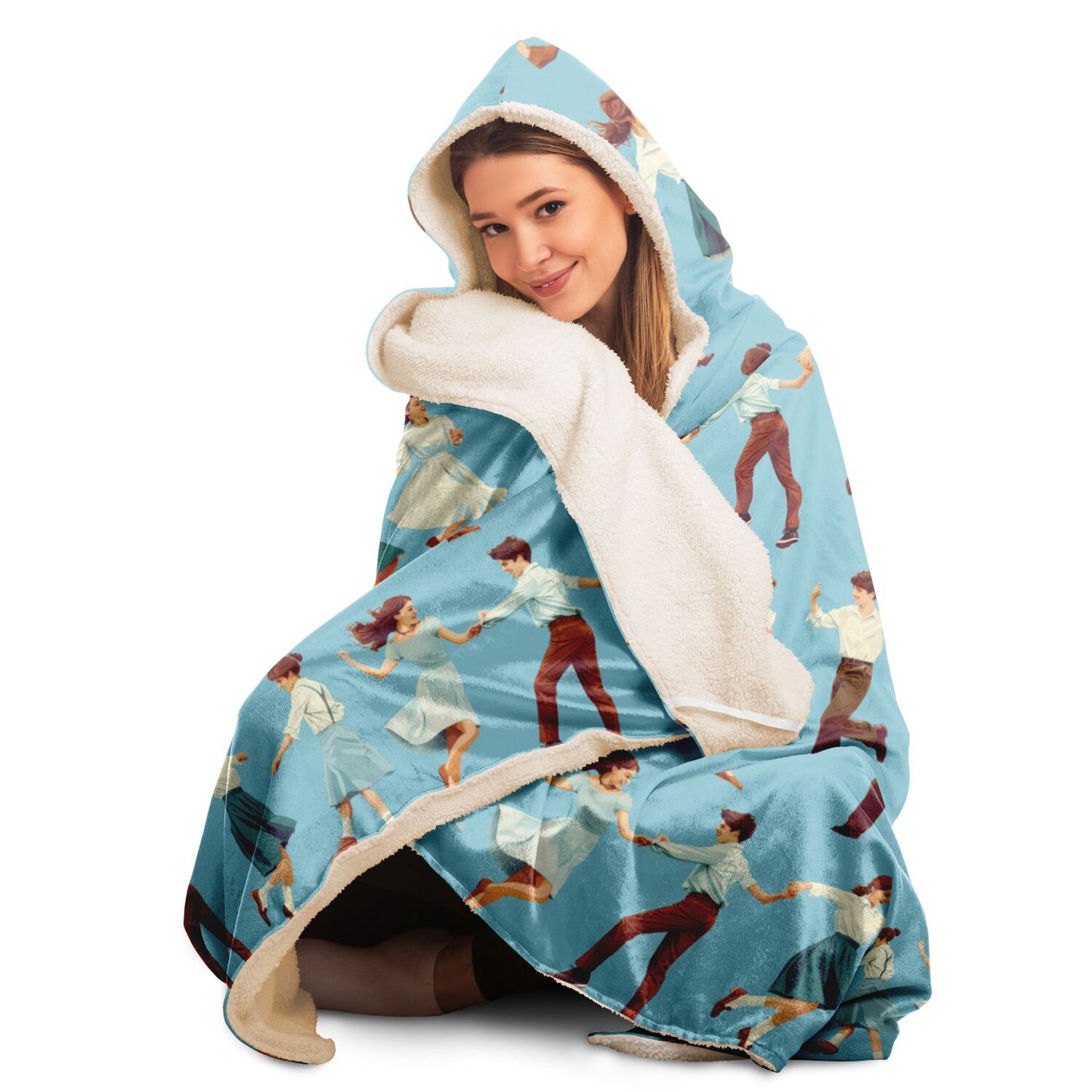 Retro Dance Pattern Hooded Blanket