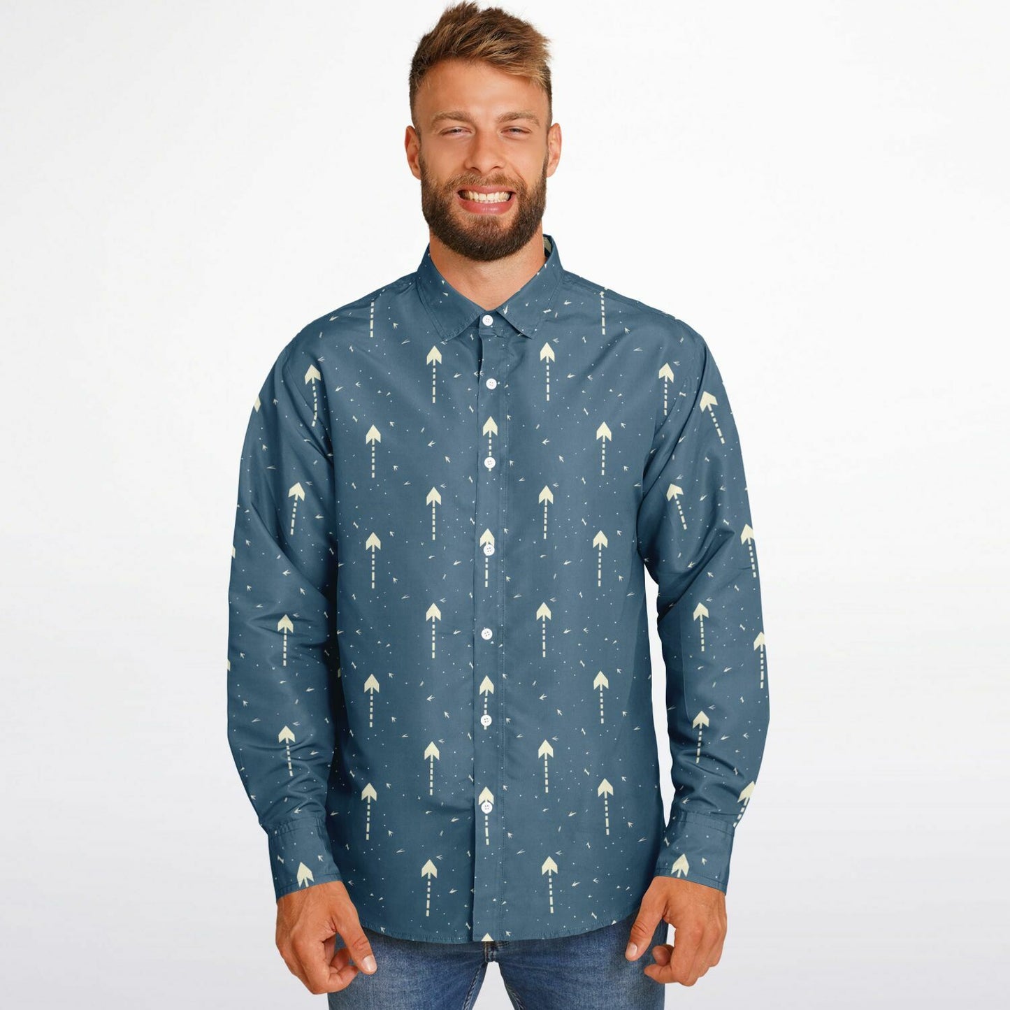 Upward Arrows Long Sleeve Button Down Shirt