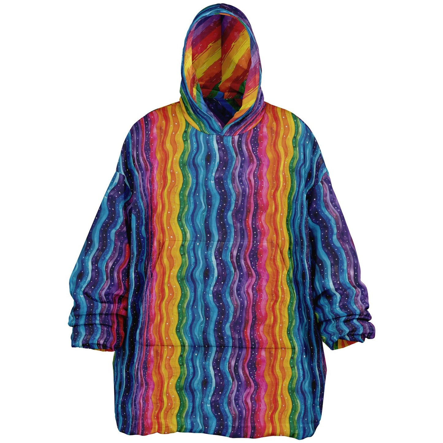 Reversible Snug Hoodie - Rainbow Stripes and Waves Designs - AOP