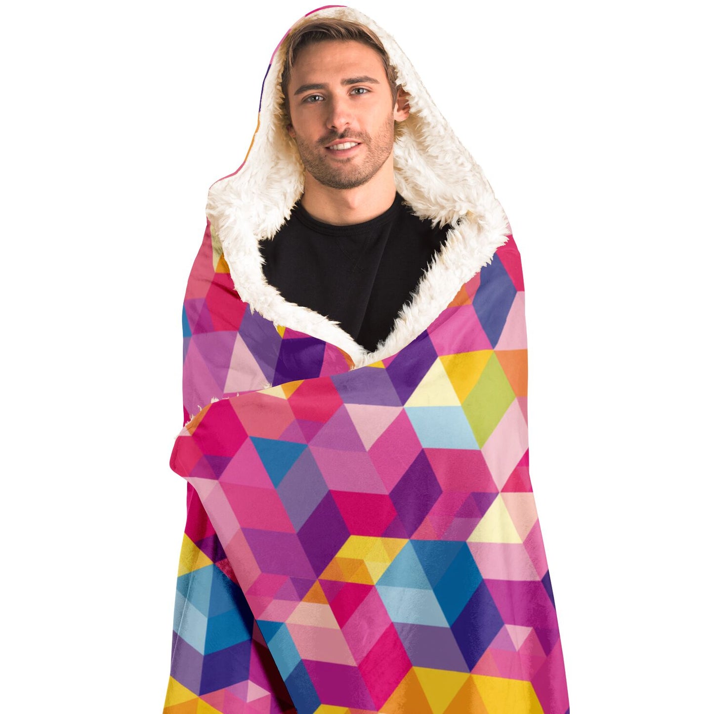 Vibrant Geometric Hooded Blanket