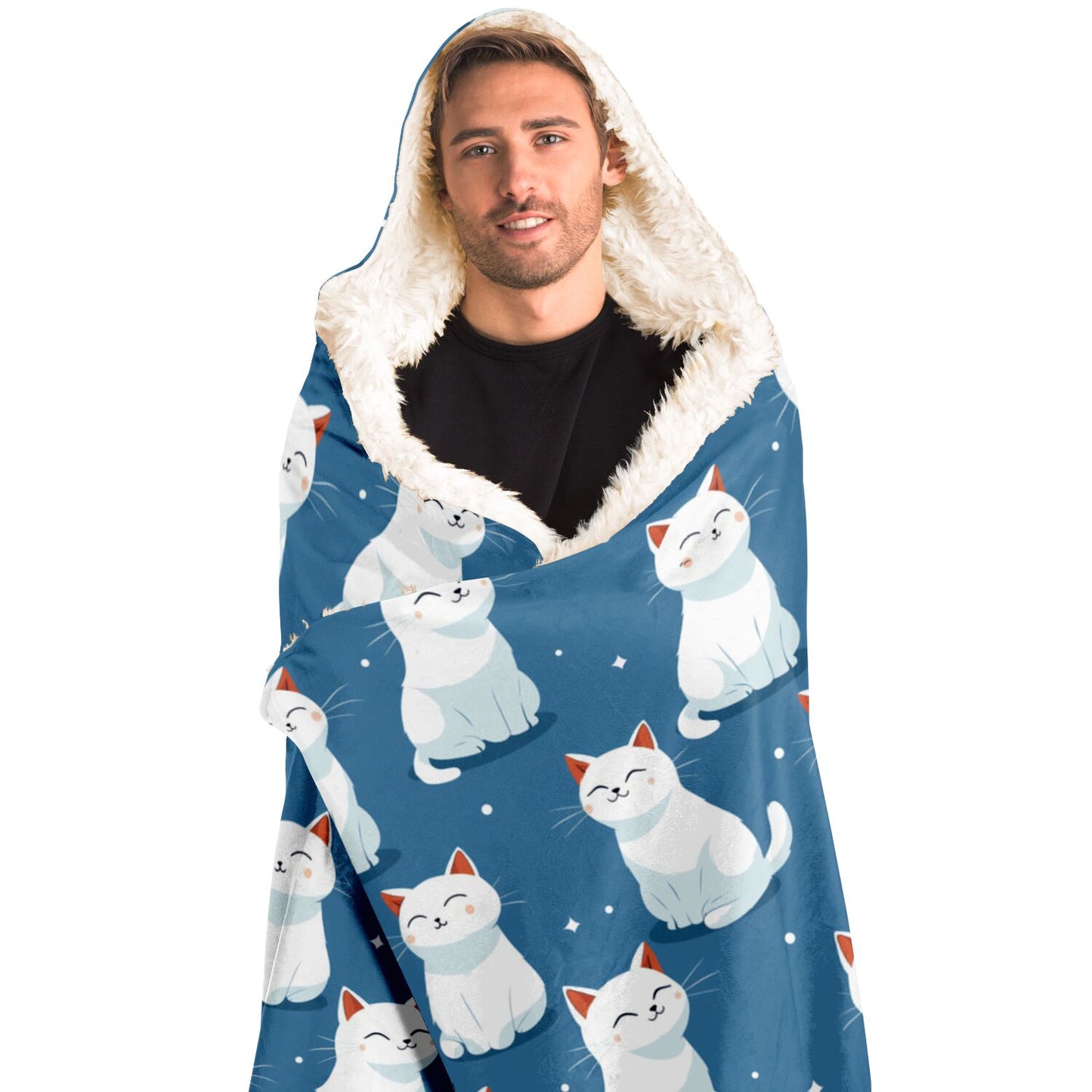 Adorable White Cats Hooded Blanket