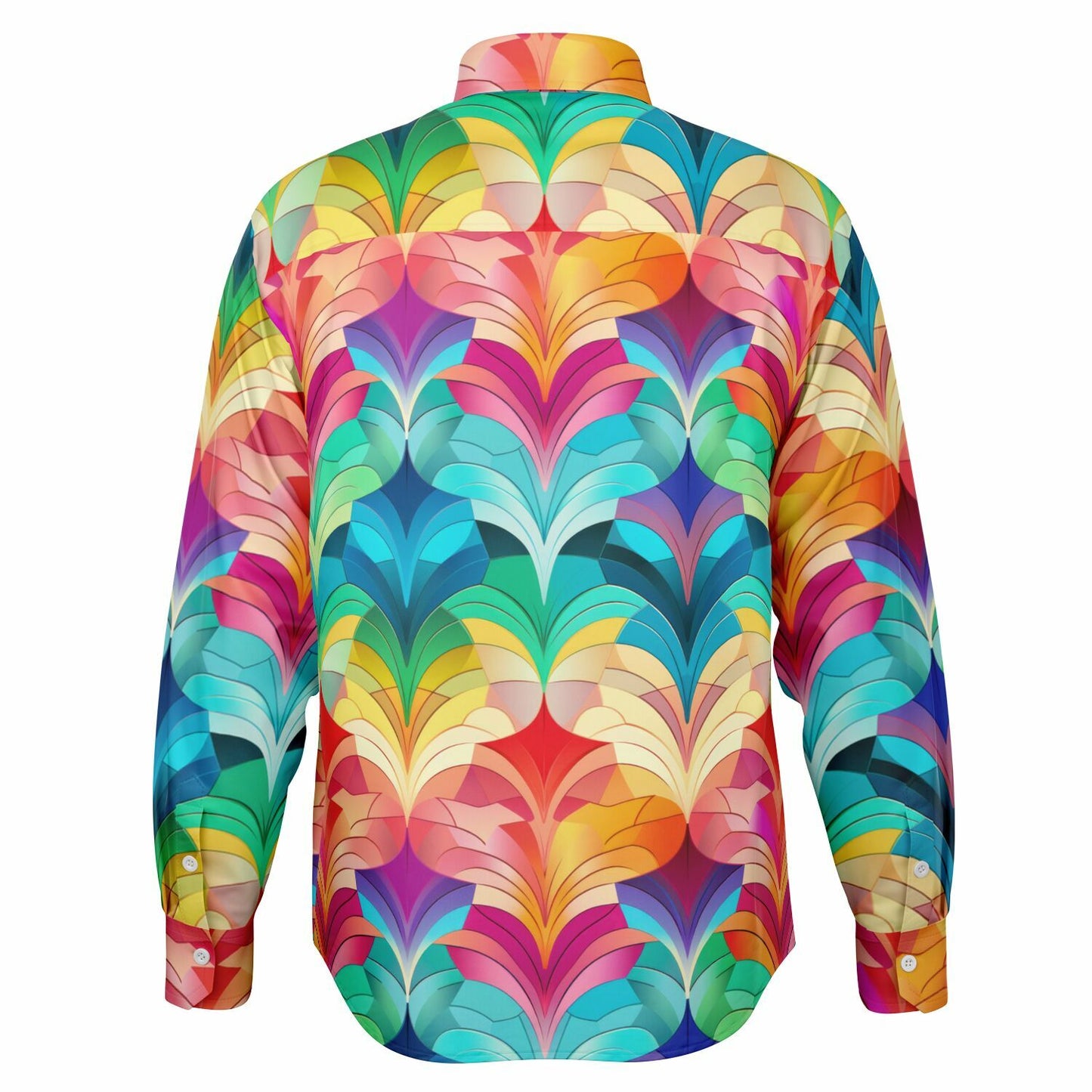 Retro Rainbow Feather Long Sleeve Button Down Shirt