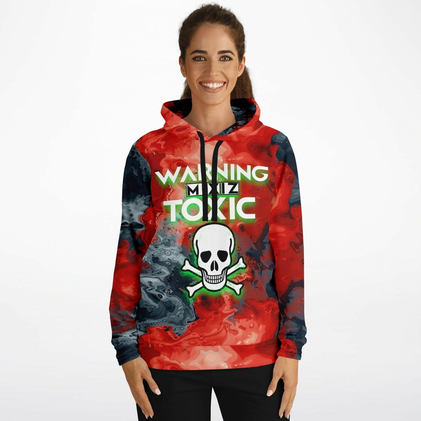 "Bold 'Warning MIXIZ Toxic' - Eye-Catching Graphic Design for Edgy Style Pullover Fashion Hoodie - AOP