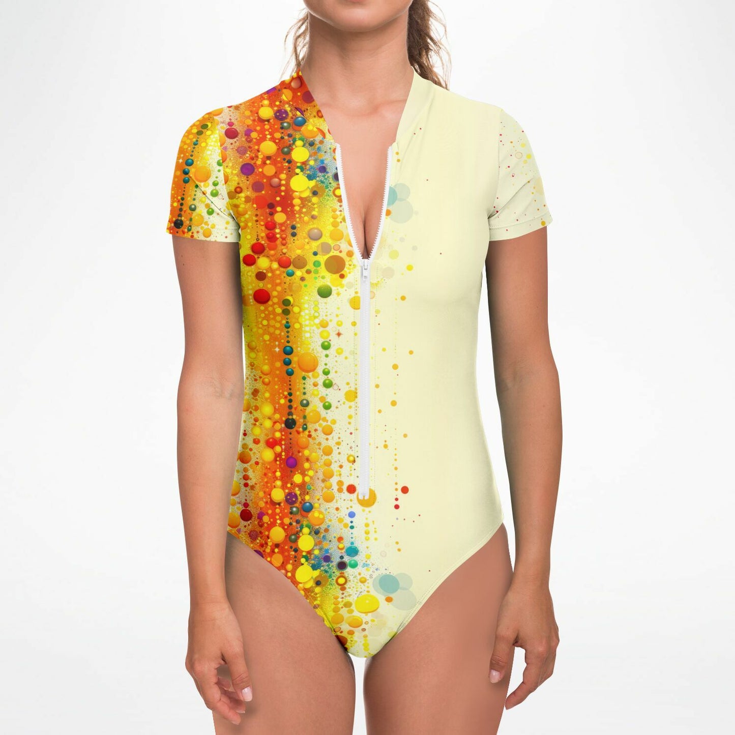 Vibrant Splash Pattern Women's Short-Sleeve Swimsuit - AOP