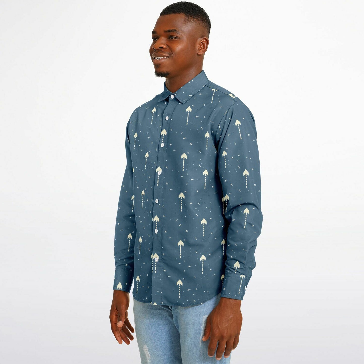 Upward Arrows Long Sleeve Button Down Shirt