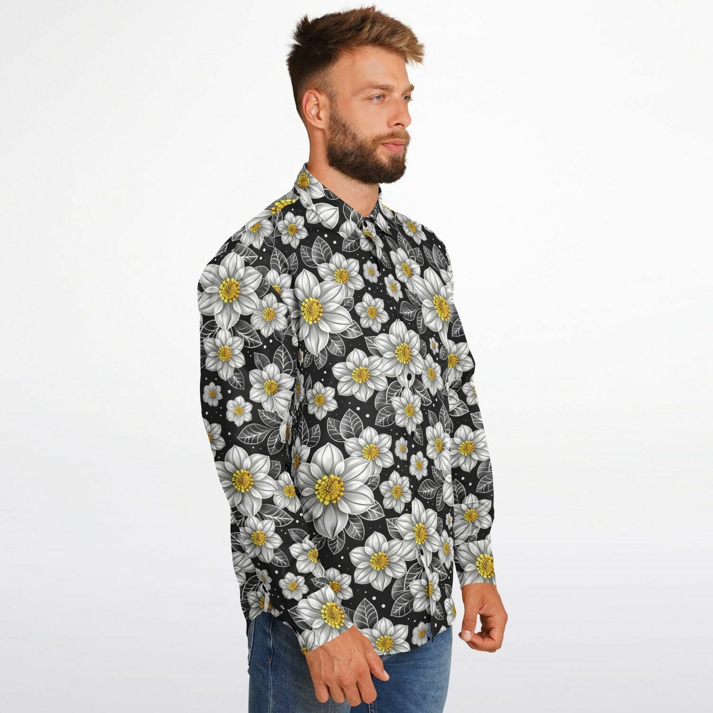 Floral Elegance Long Sleeve Button Down Shirt