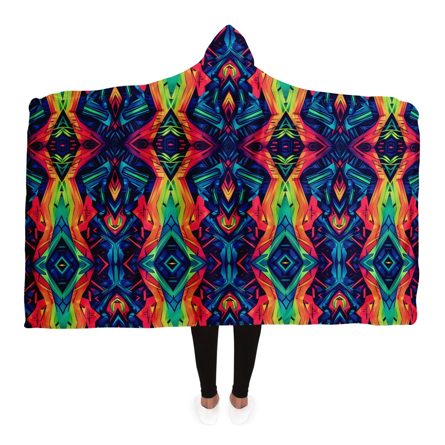 Neon Kaleidoscope Hooded Blanket