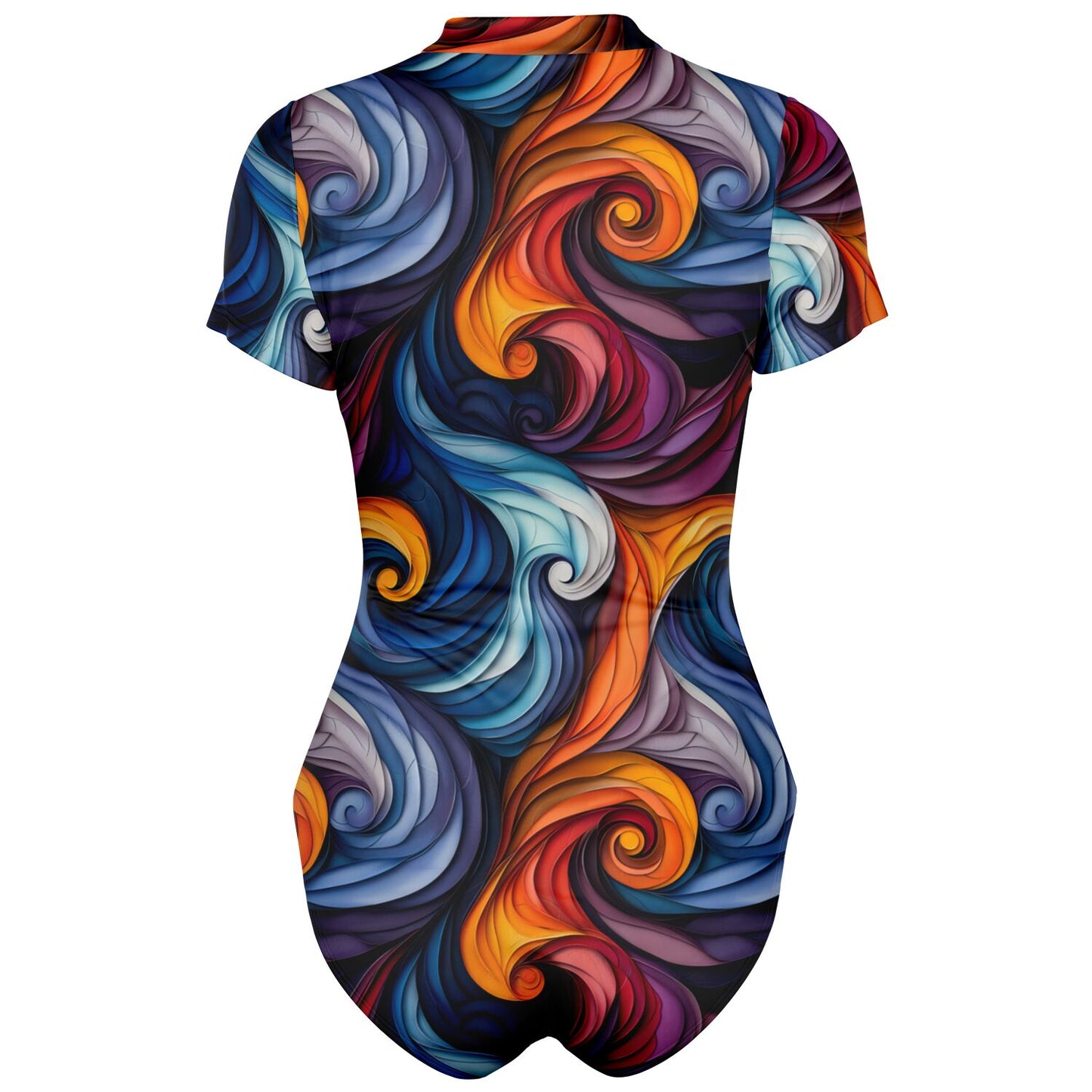 Vibrant Swirl Pattern Women's Short-Sleeve Swimsuit - AOP