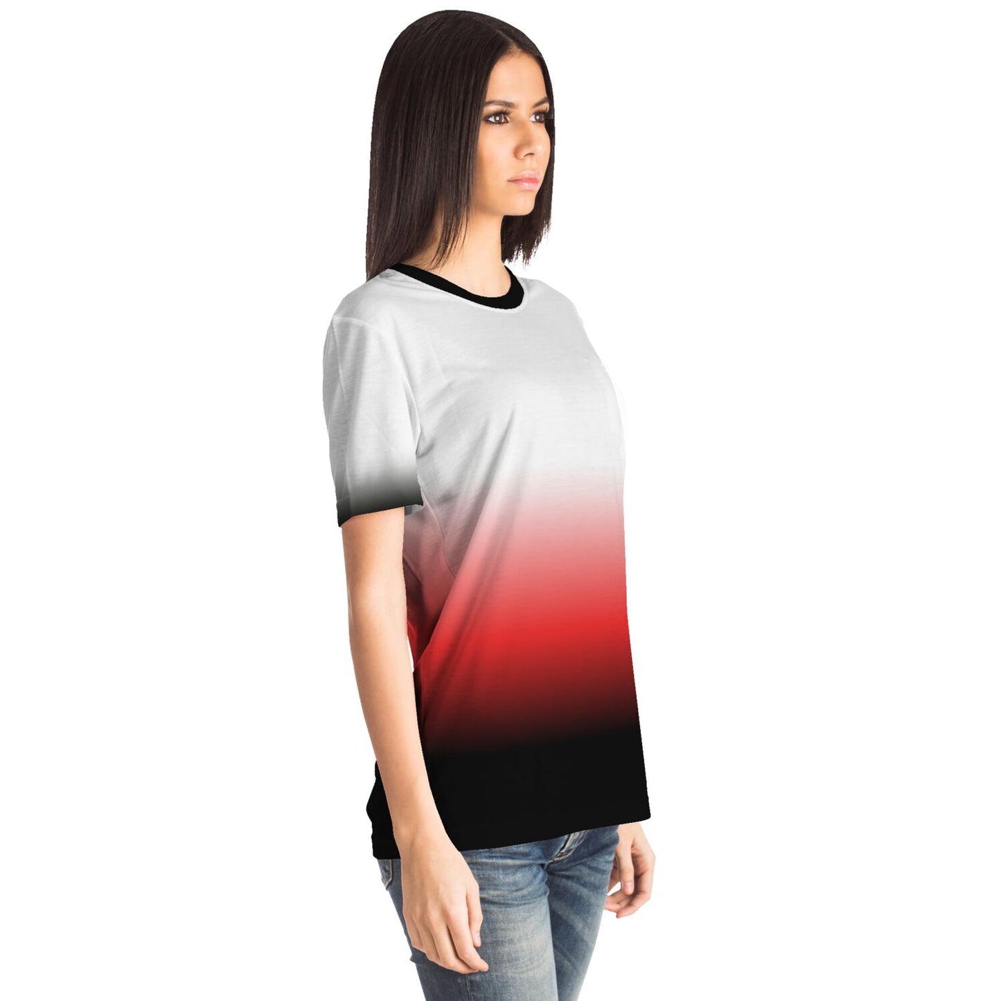 Vibrant Gradient Unisex T-Shirt - Black, Red, and White Fade