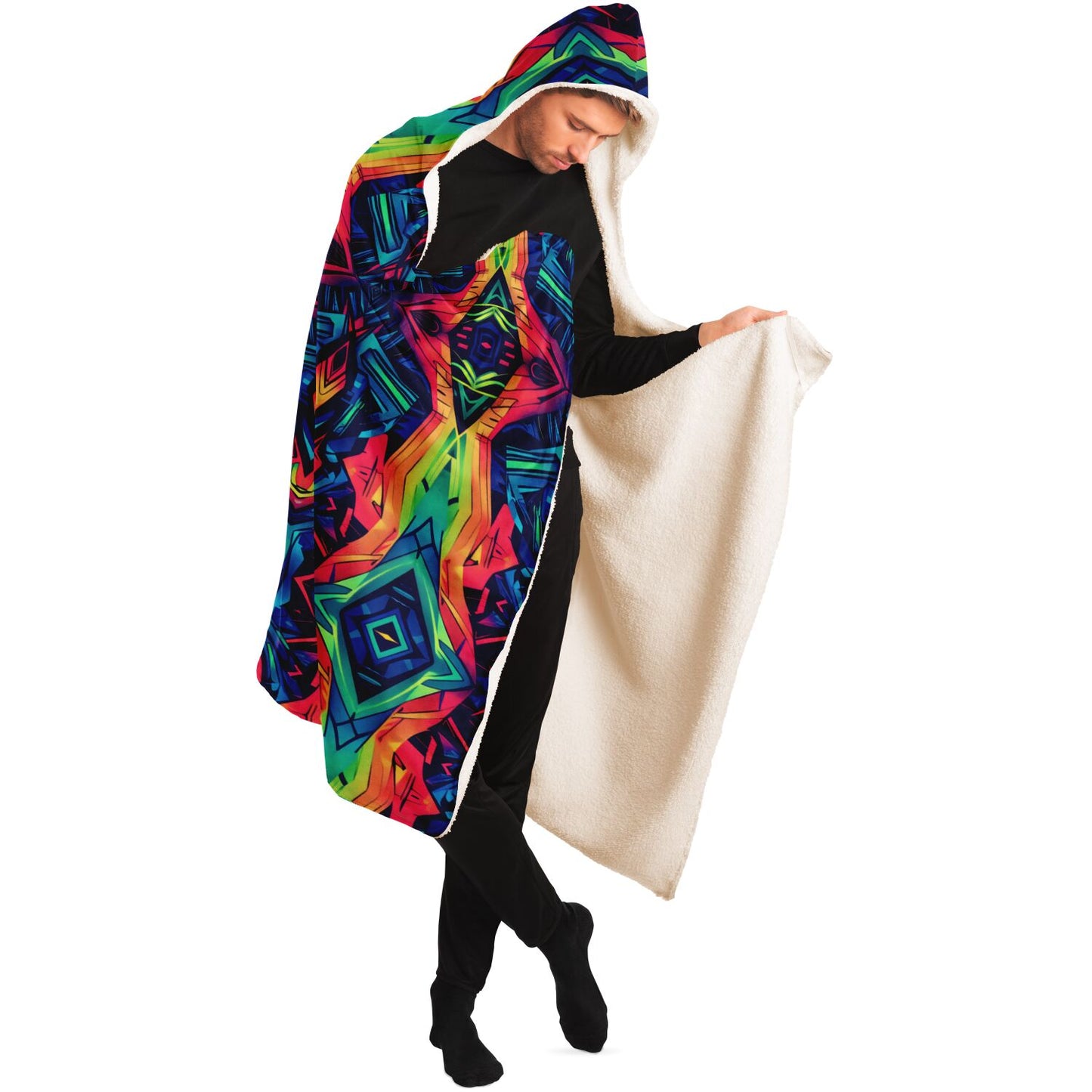 Neon Kaleidoscope Hooded Blanket