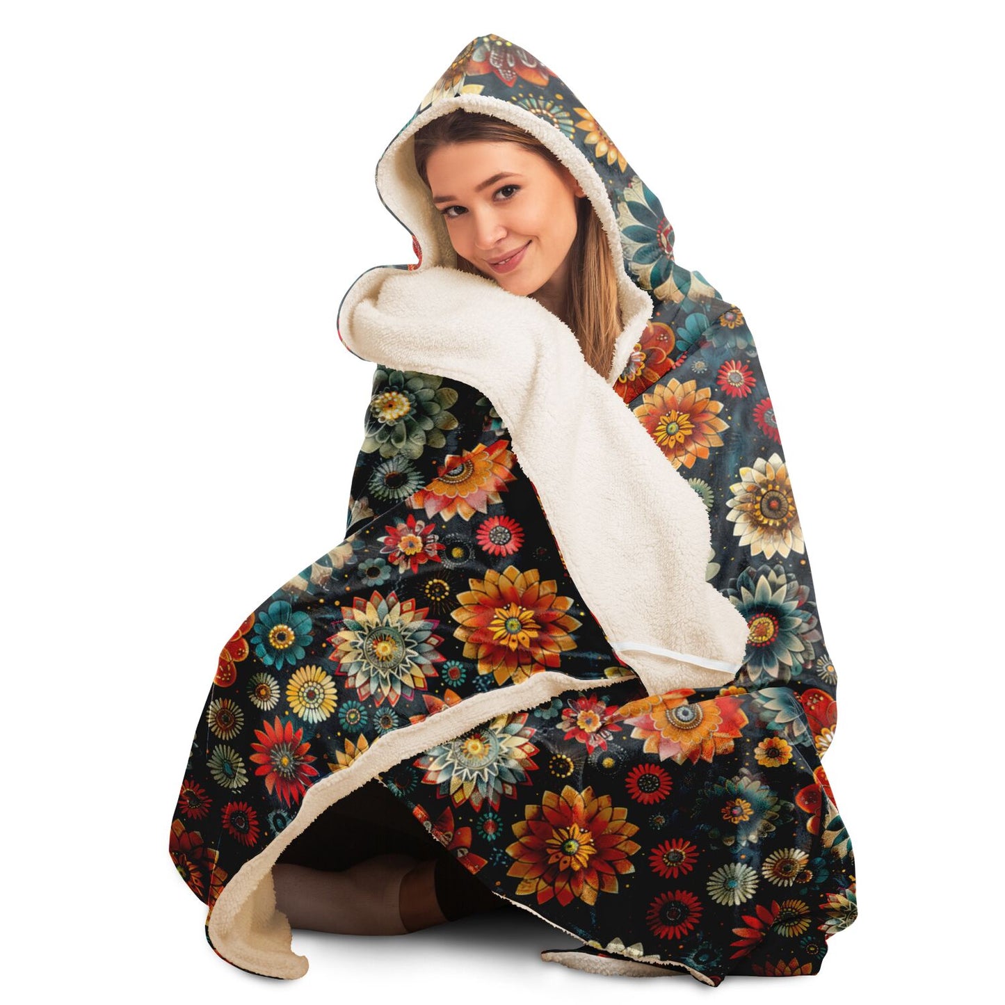 Boho Floral Bliss Hooded Blanket