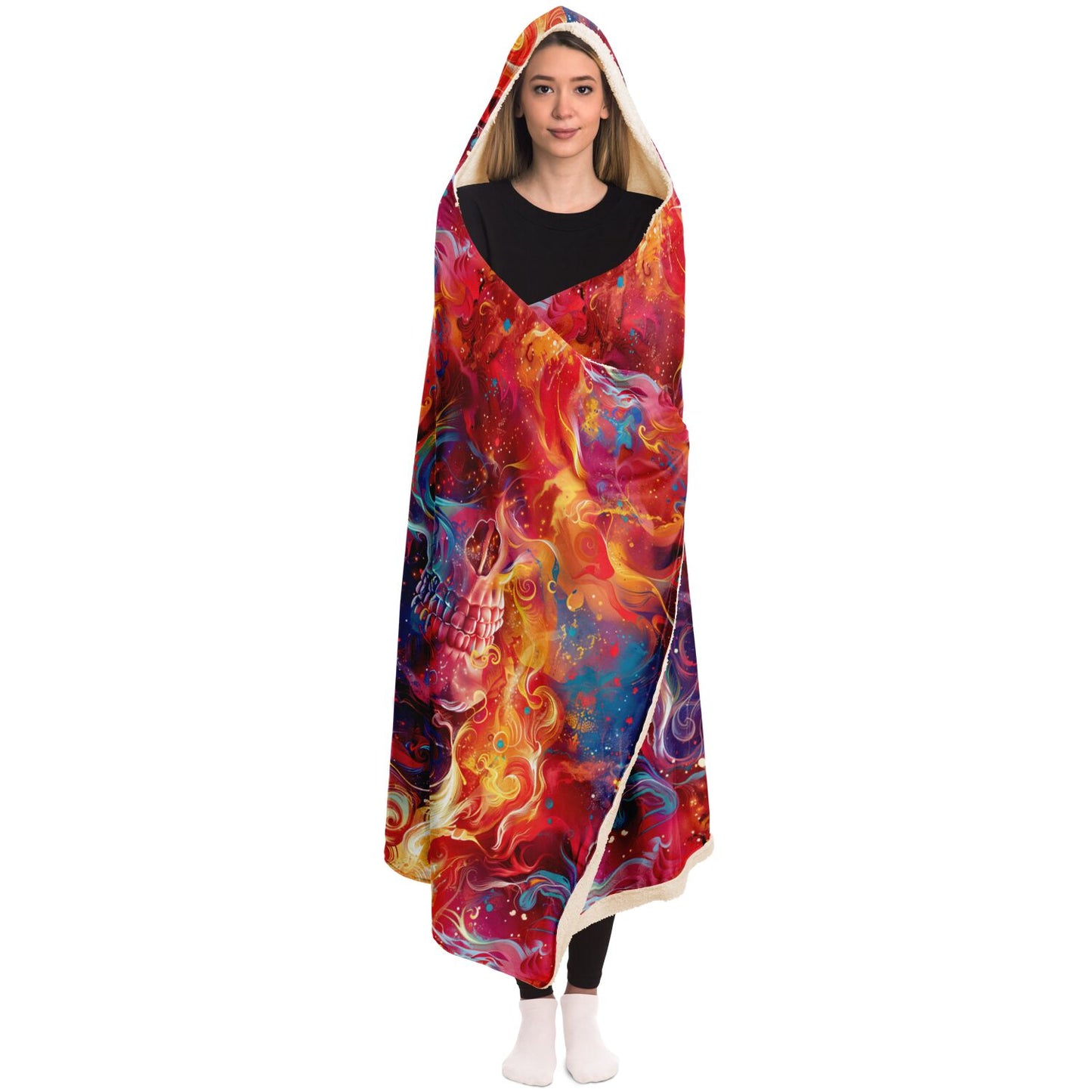 Fiery Skull Hooded Blanket