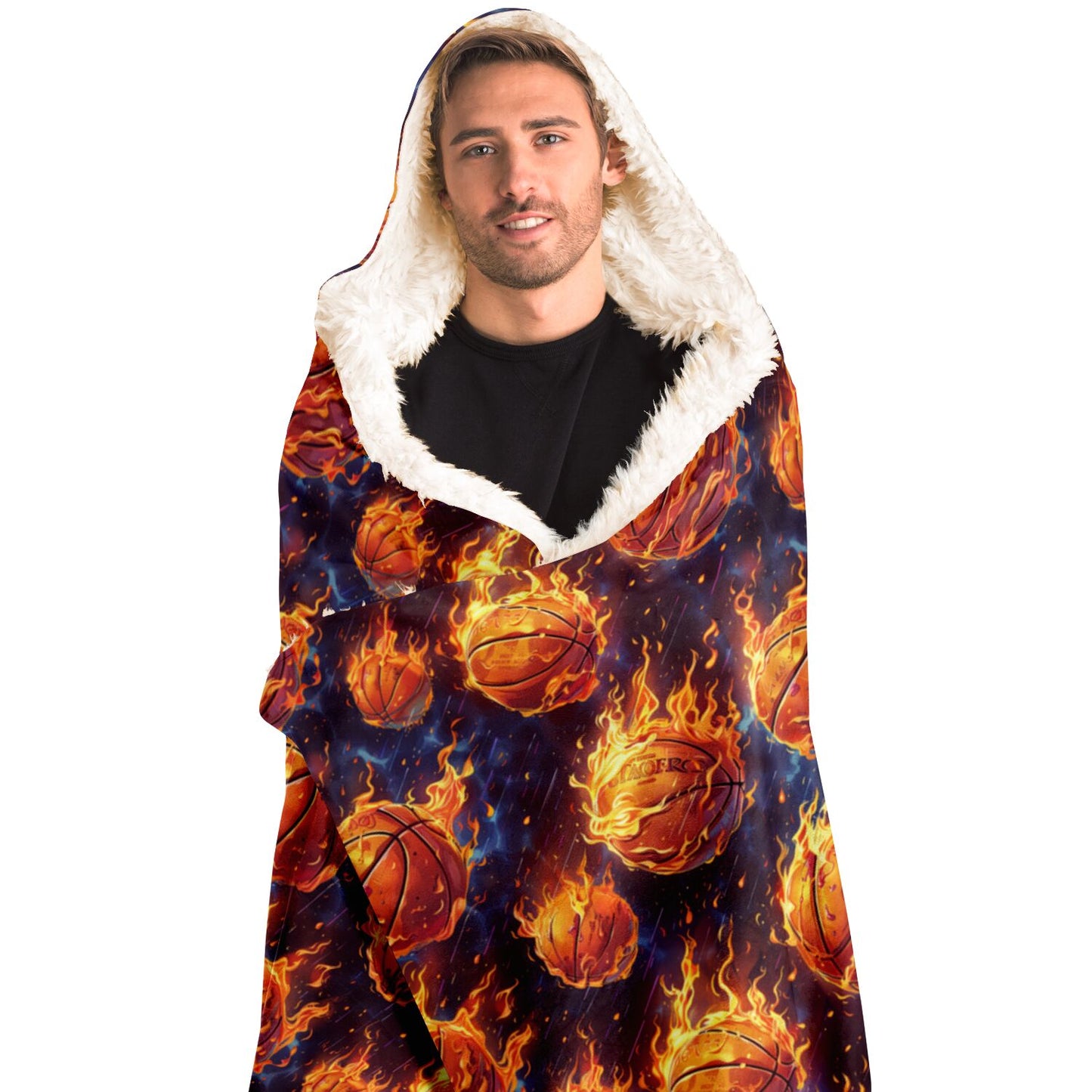 Fiery Basketball Hooded Blanket