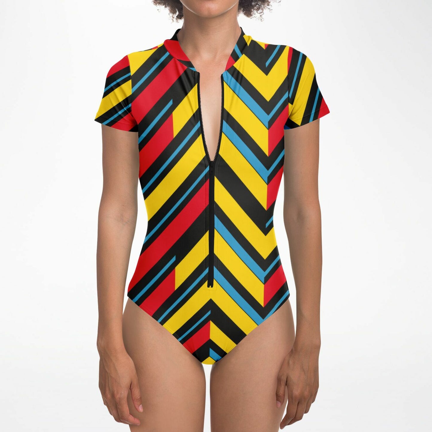 Bold Chevron Stripe Women's Short-Sleeve Swimsuit - AOP