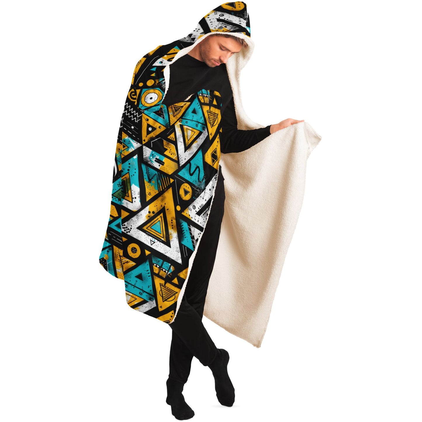 Vibrant Tribal Geometry Hooded Blanket