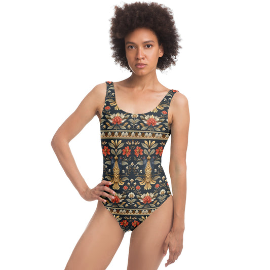 Elegant Floral Brocade Women's One-Piece Swimsuit - AOP