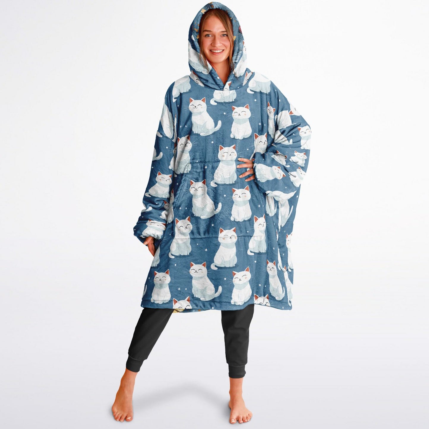 Reversible Snug Hoodie - Adorable Cat and Elegant Butterfly Designs - AOP