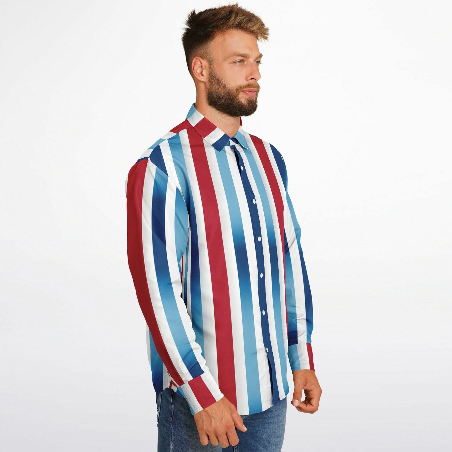 Patriotic Stripes Long Sleeve Button Down Shirt