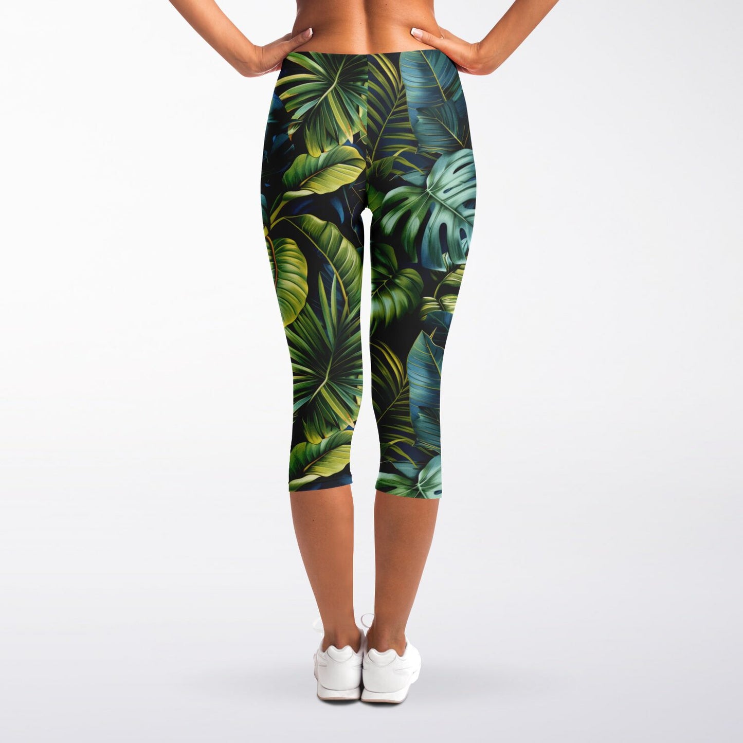 Tropical Paradise High-Waisted Capri Leggings for Nature-Inspired Activewear - AOP