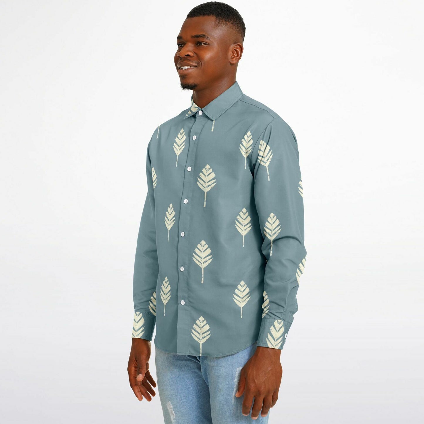 Leaf Pattern Long Sleeve Button Down Shirt