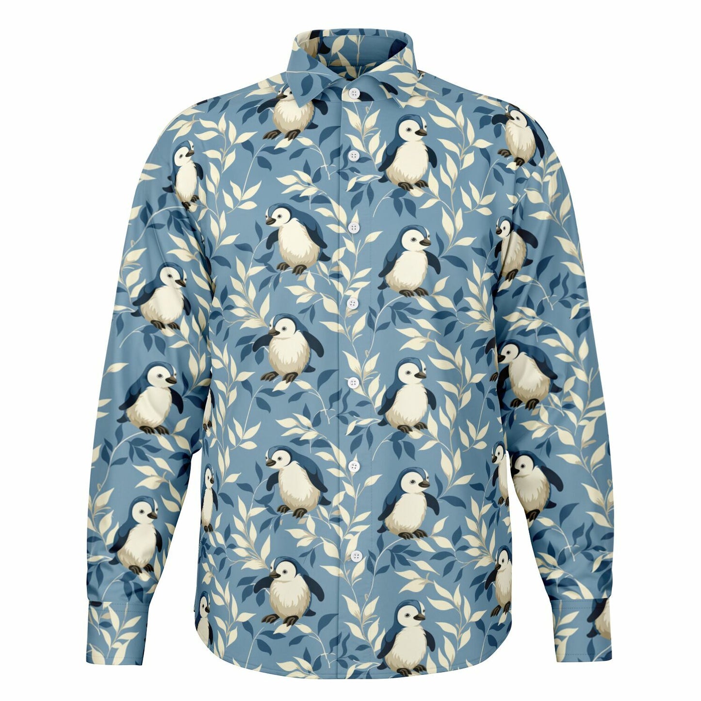 Penguin Pattern Long Sleeve Button Down Shirt