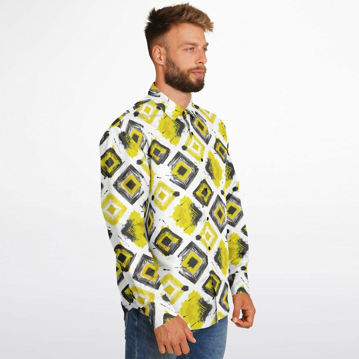 Geometric Vibes Long Sleeve Button Down Shirt