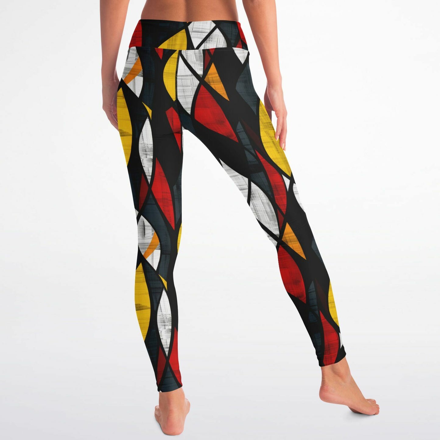 Abstract Geometric High-Waisted Yoga Leggings for Bold and Modern Style - AOP