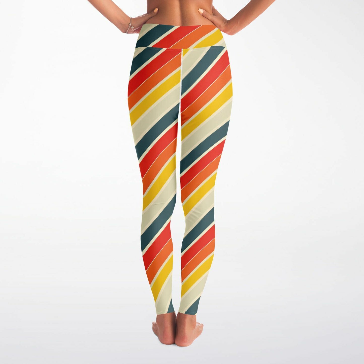 Retro Stripes High-Waisted Yoga Leggings for Vibrant and Stylish Practice - AOP