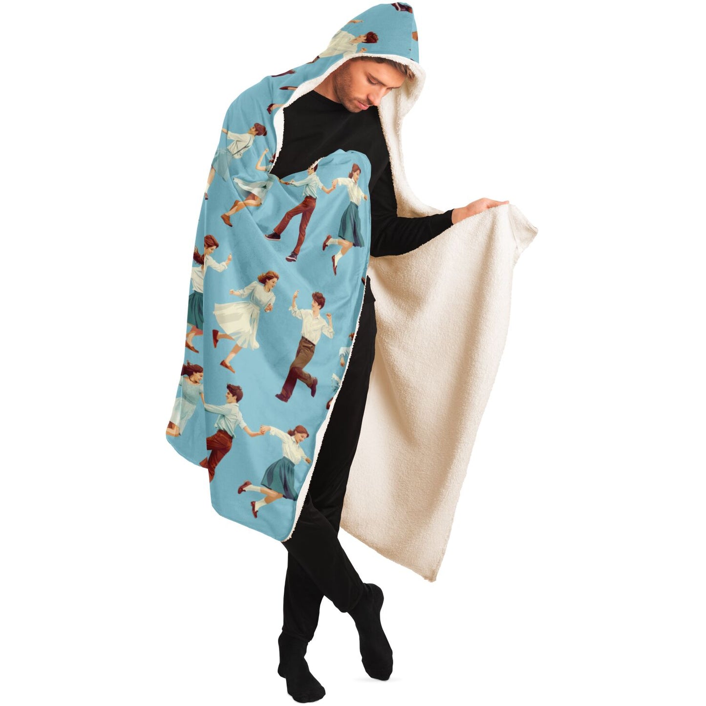 Retro Dance Pattern Hooded Blanket