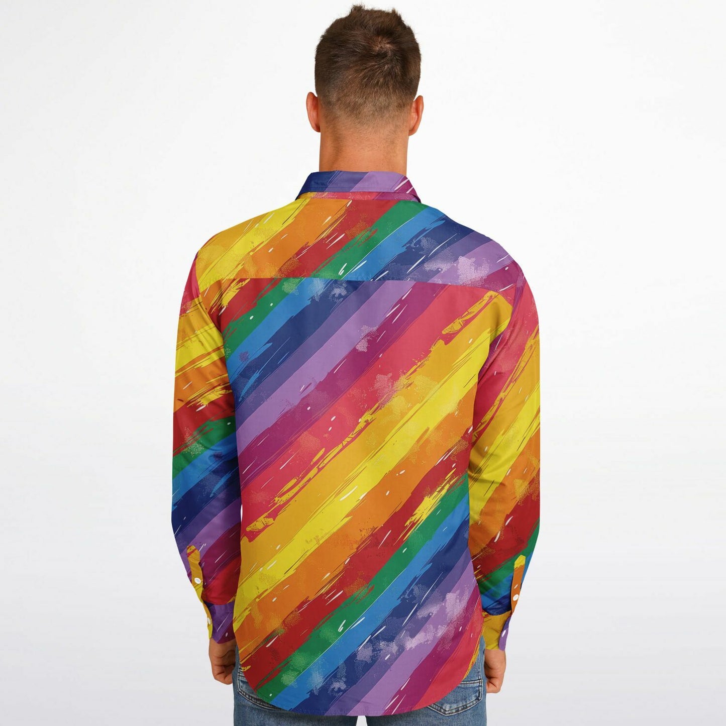 Vibrant Rainbow Stripes Long Sleeve Button Down Shirt