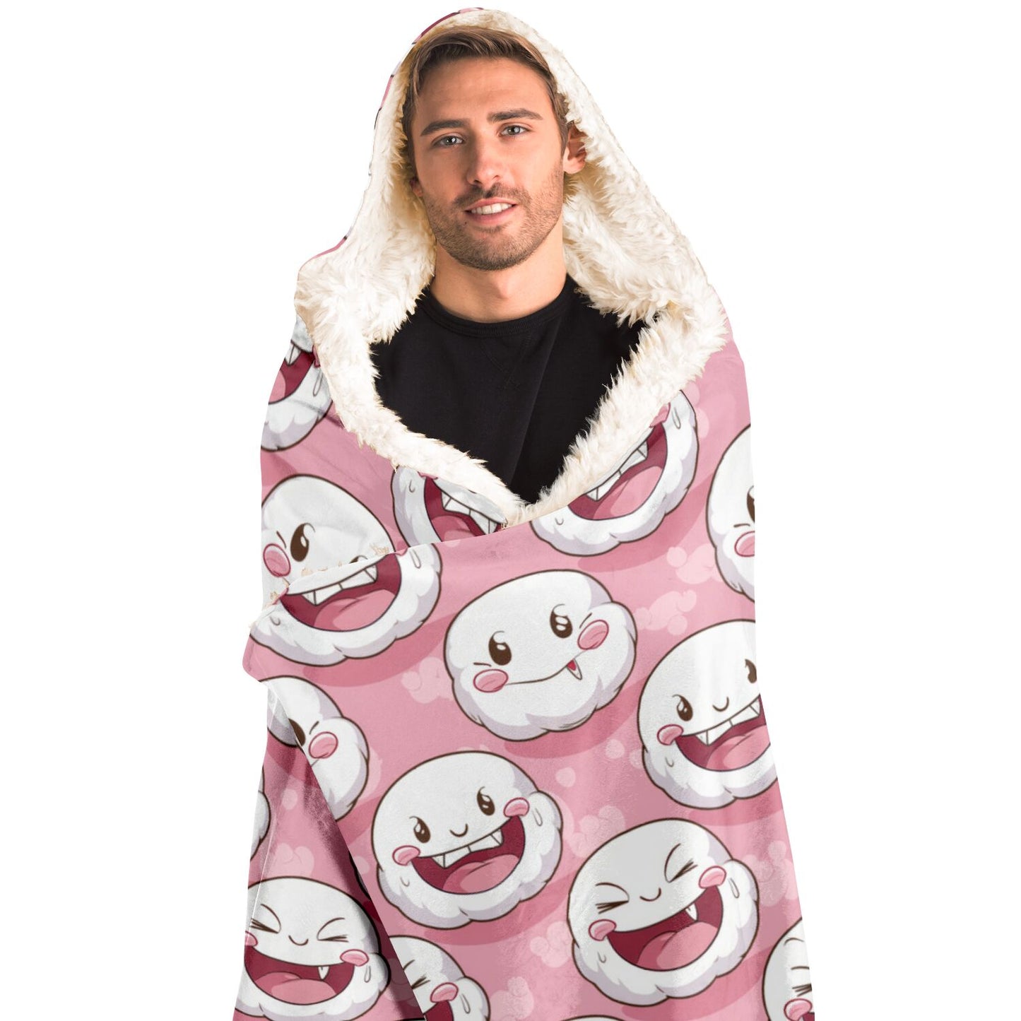 Cute Cartoon Faces Hooded Blanket