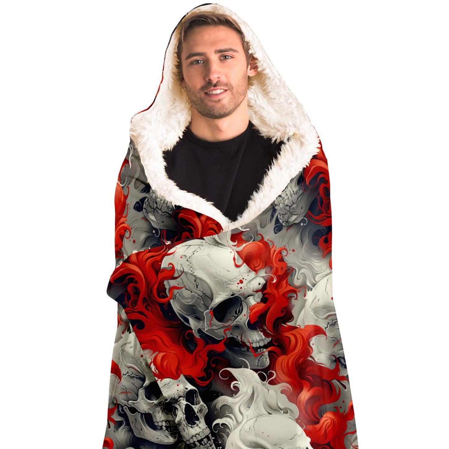 Flaming Skulls Hooded Blanket