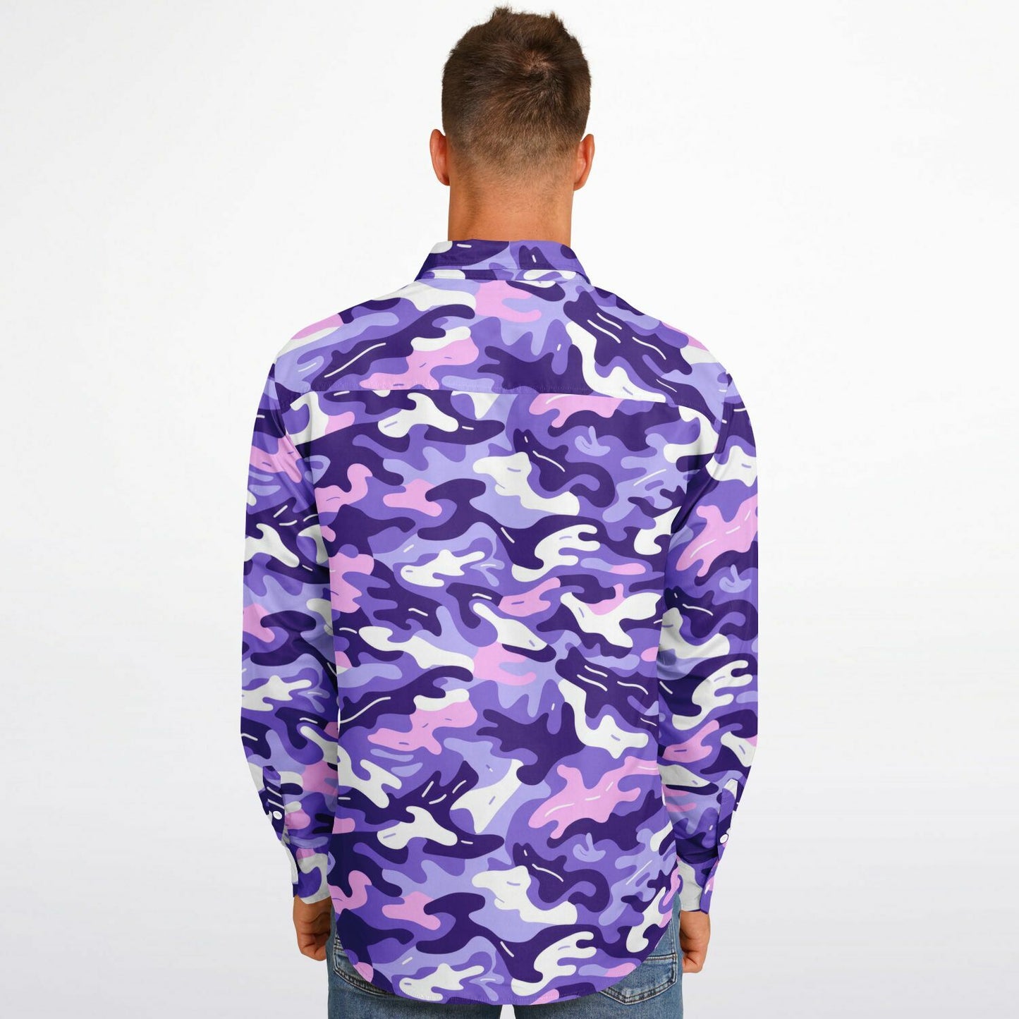 Bold Purple Camo Long Sleeve Button Down Shirt