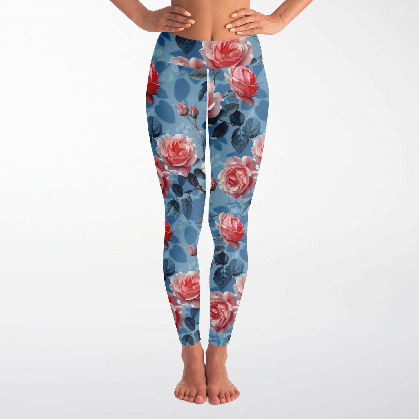 Floral Elegance High-Waisted Yoga Leggings for Graceful and Feminine Style - AOP