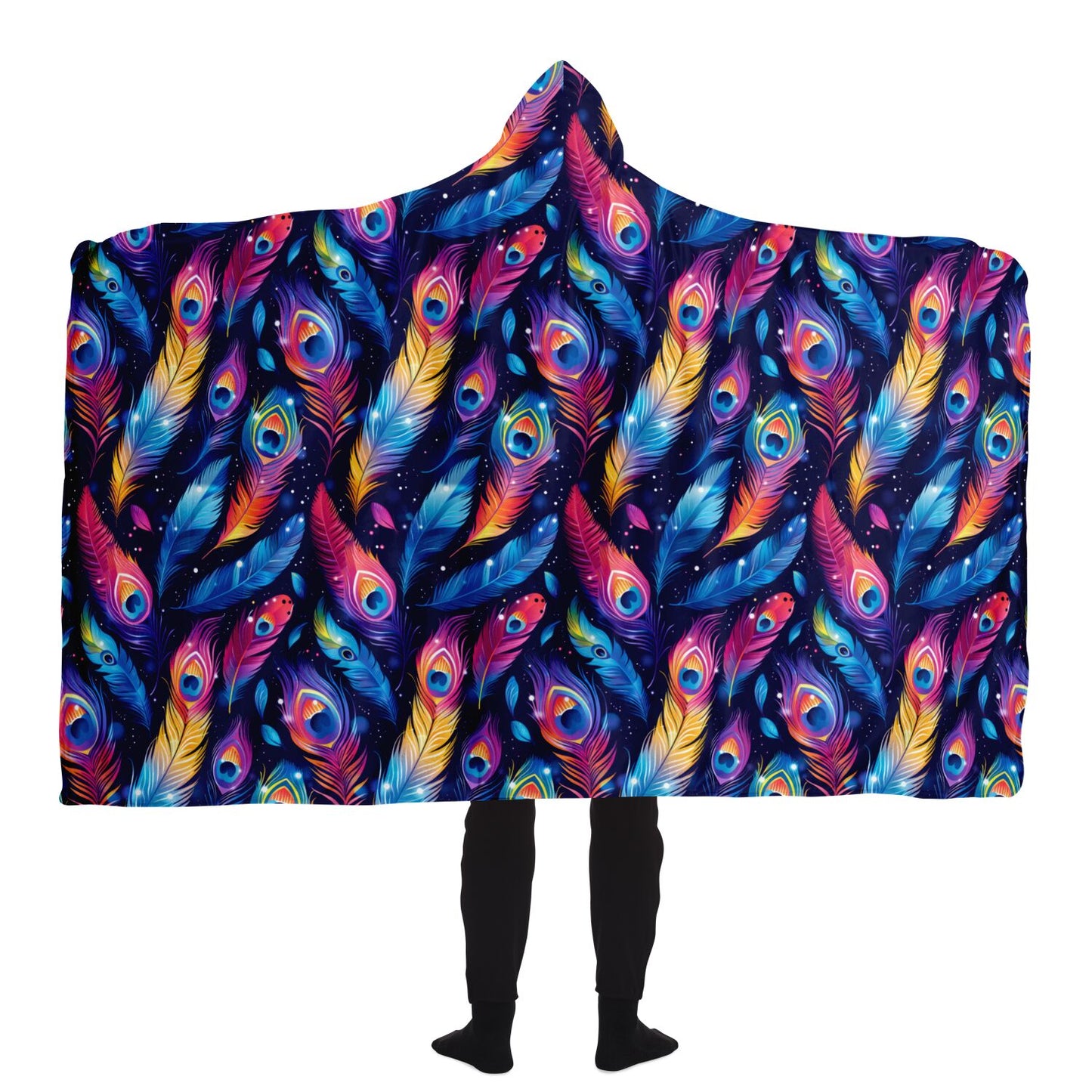 Cosy Peacock Feather Hooded Blanket