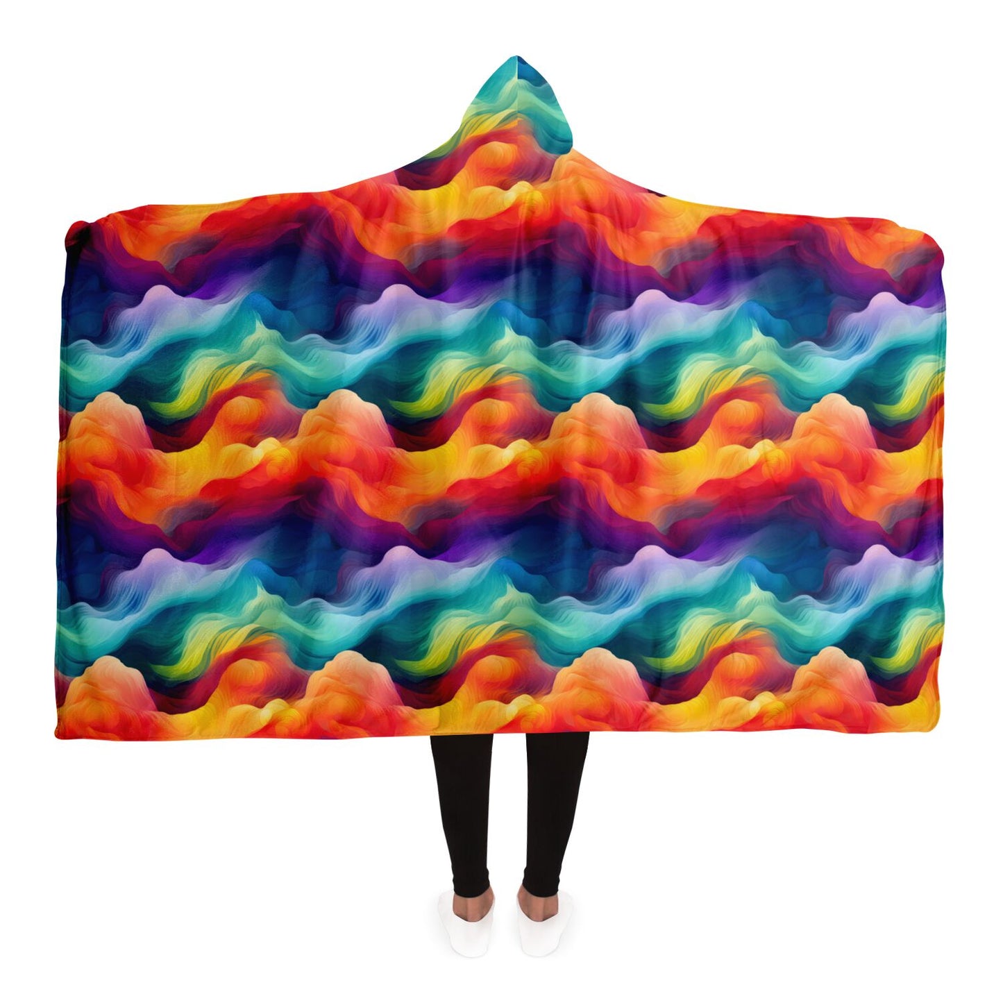 Radiant Rainbow Waves Hooded Blanket