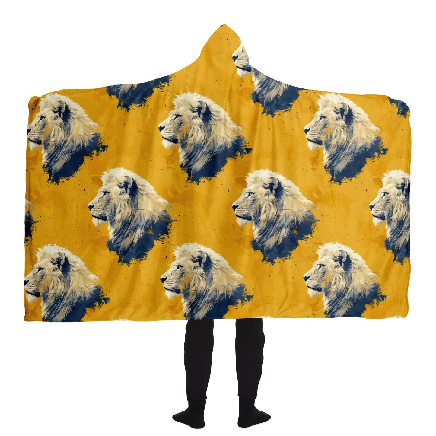 Regal Lion Print Hooded Blanket