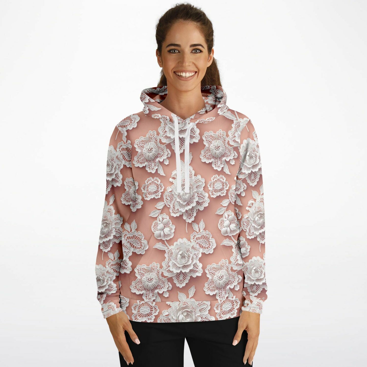 Lace Floral Pullover Fashion Hoodie - AOP