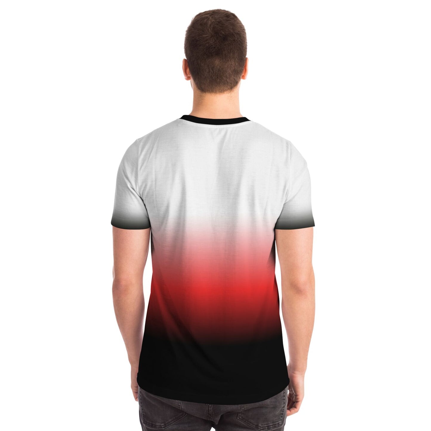 Vibrant Gradient Unisex T-Shirt - Black, Red, and White Fade