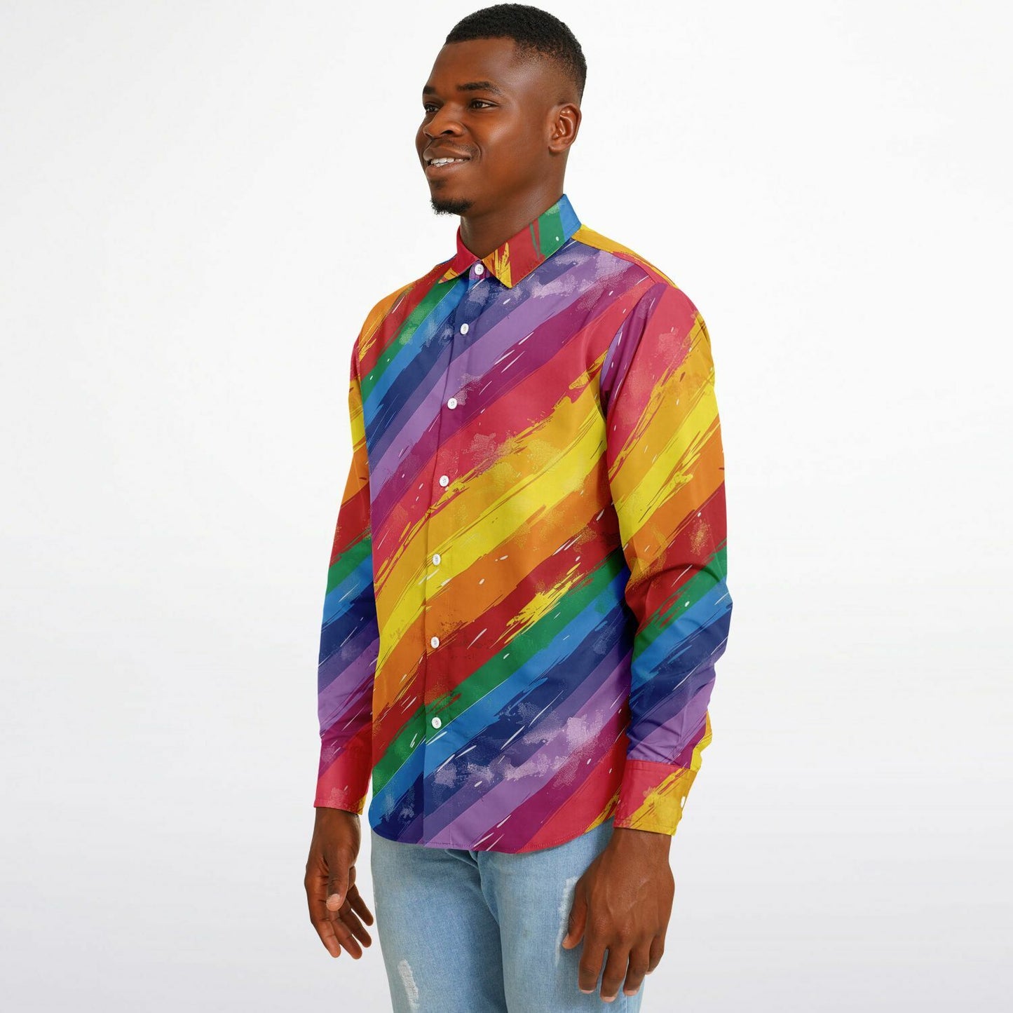 Vibrant Rainbow Stripes Long Sleeve Button Down Shirt