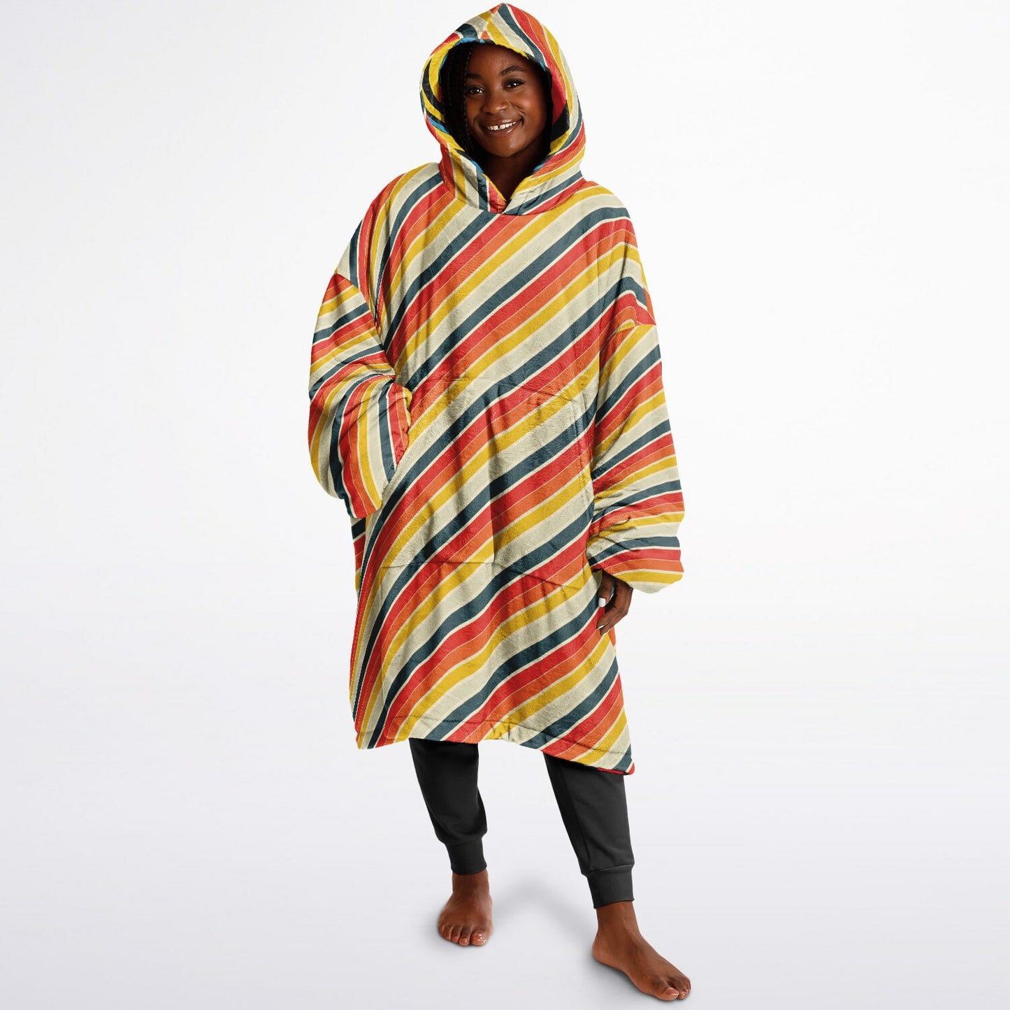 Reversible Snug Hoodie - Multicolor Stripes and Chevron Designs - AOP