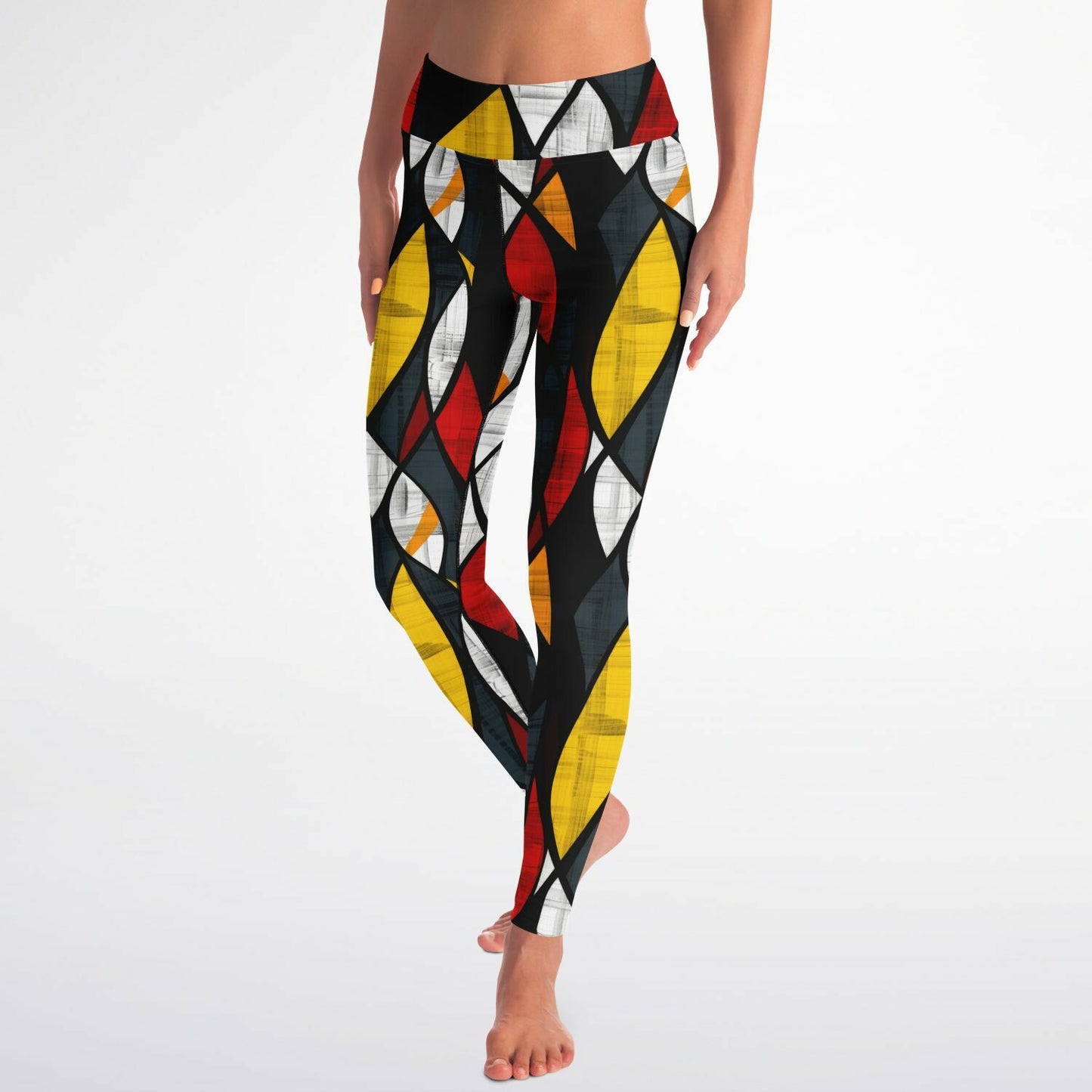 Abstract Geometric High-Waisted Yoga Leggings for Bold and Modern Style - AOP