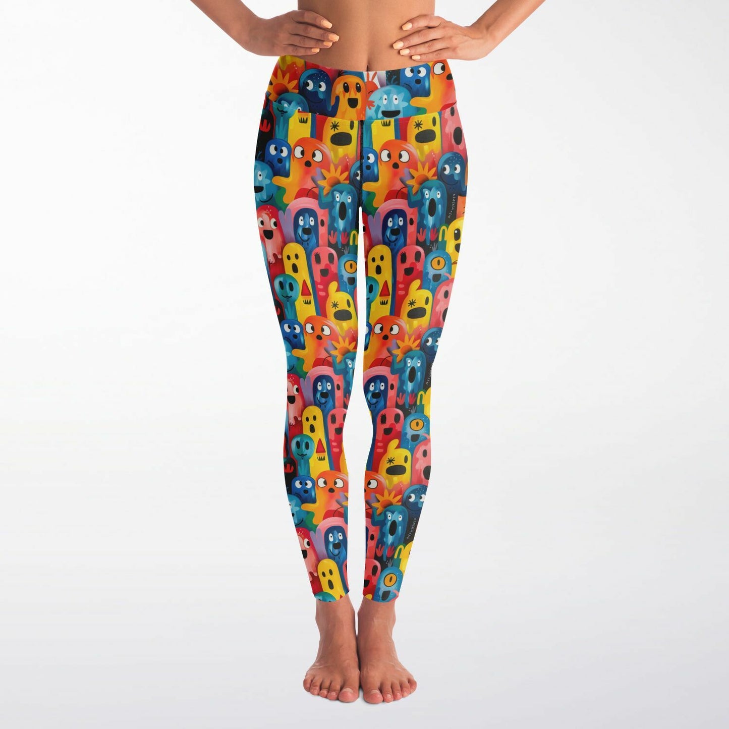 Colorful Monster Faces Yoga Leggings - AOP