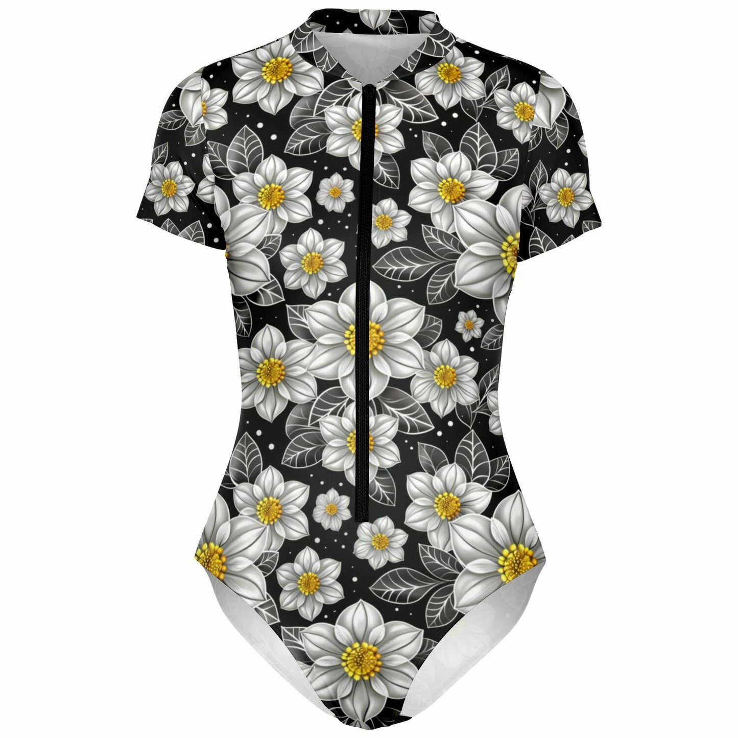 Elegant Floral Pattern Women's Short-Sleeve Swimsuit - AOP