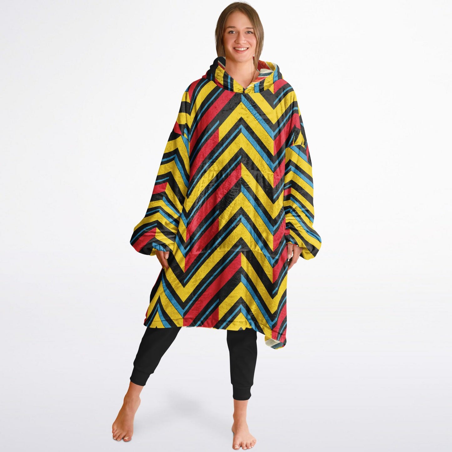 Reversible Snug Hoodie - Multicolor Stripes and Chevron Designs - AOP