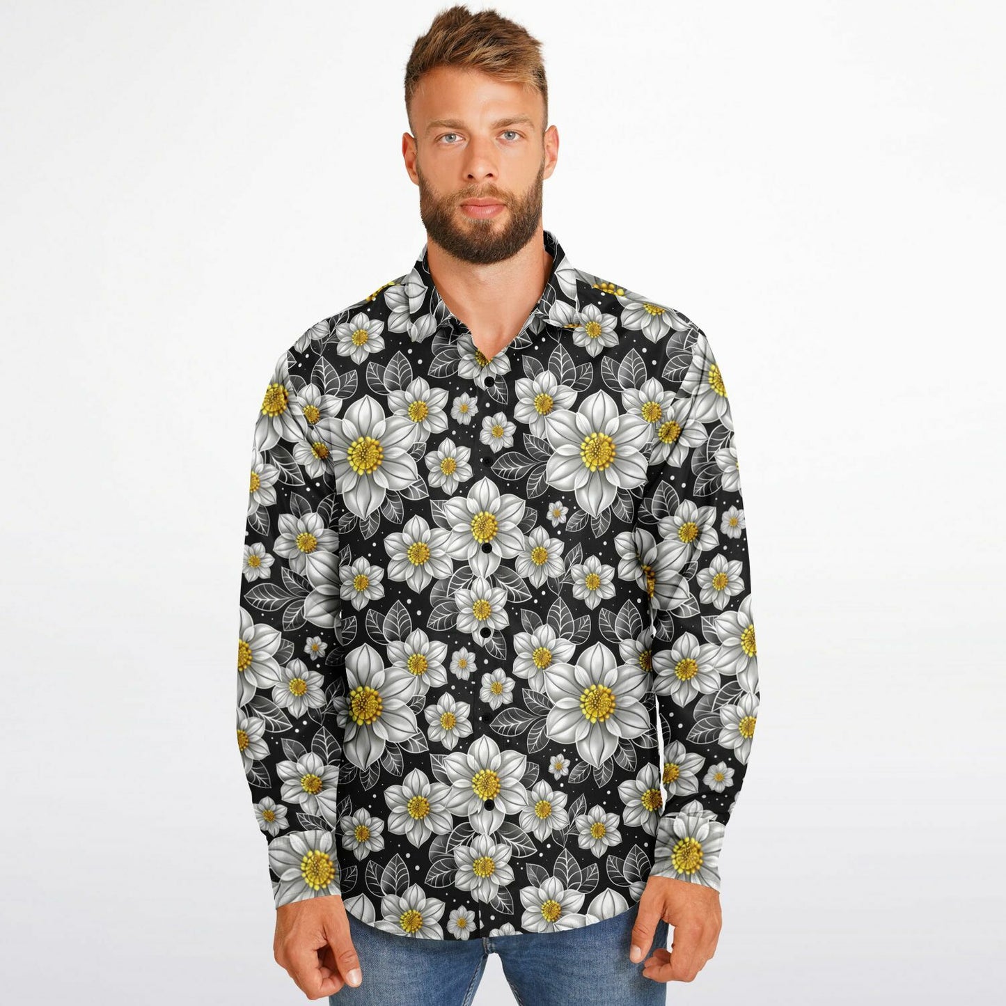 Floral Elegance Long Sleeve Button Down Shirt