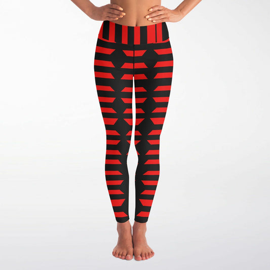 Red and Black Geometric Yoga Leggings - AOP