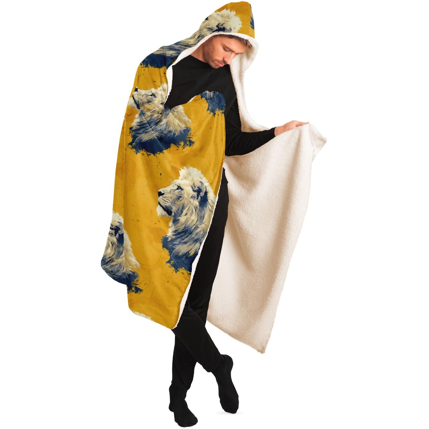 Regal Lion Print Hooded Blanket